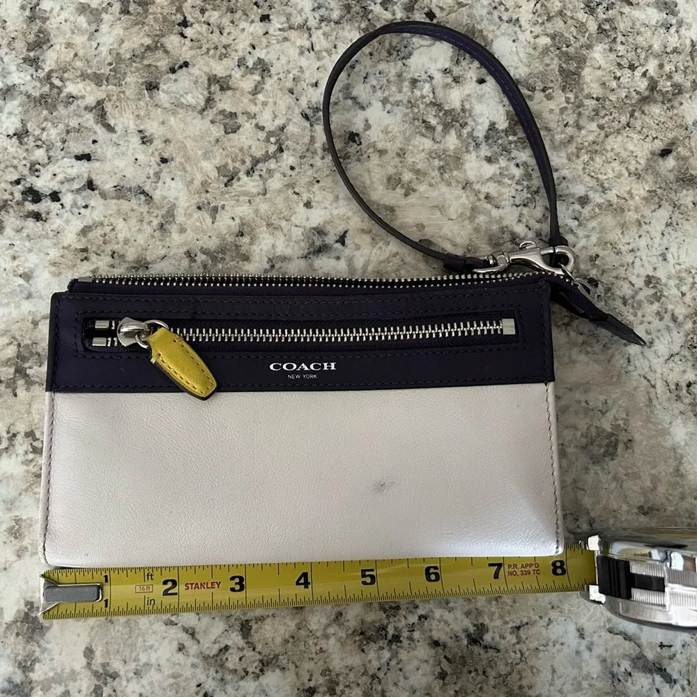 Coach Leather Legacy Zippy Wristlet Wallet Colorblock Purple White